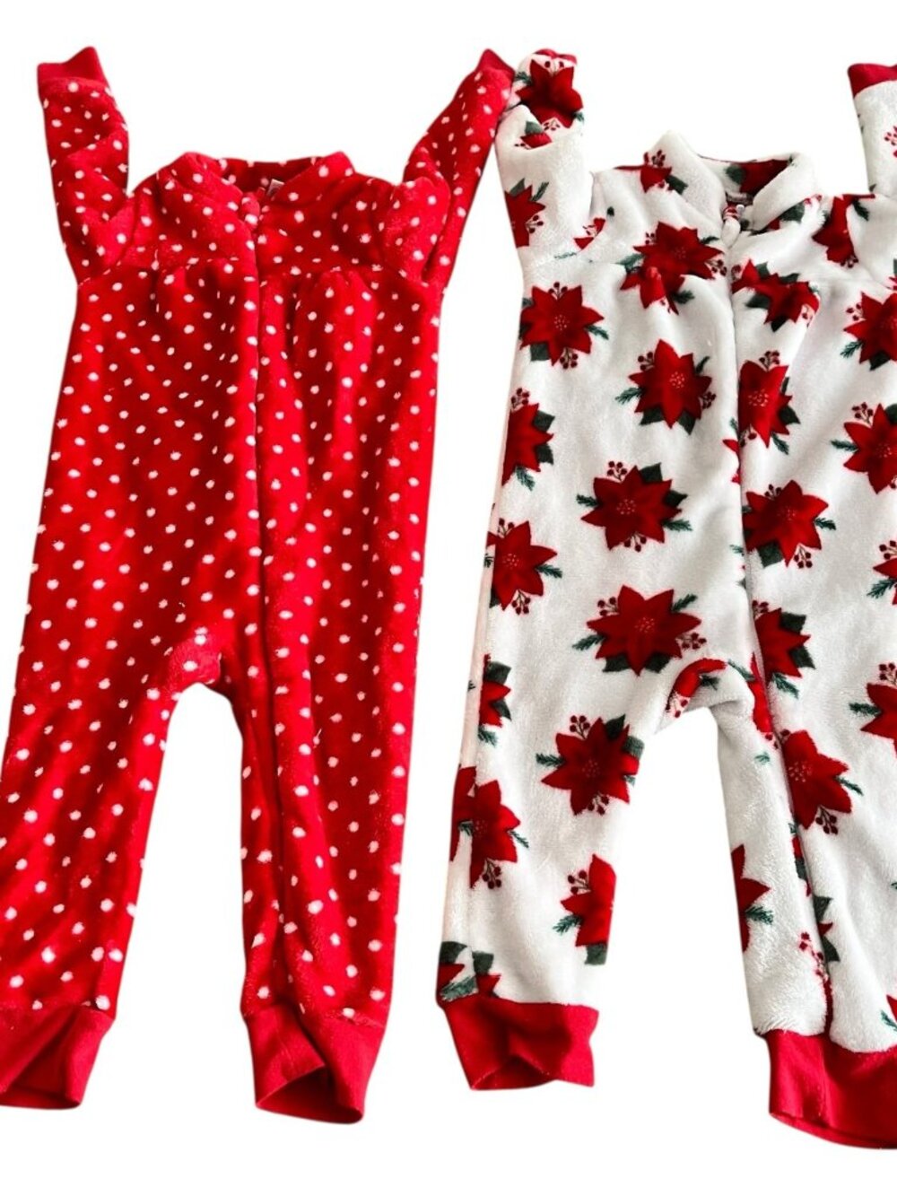 Hudson Baby Plush Jumpsuits Red Polka Dot Poinsettia Girl Bundle Lot Xmas 24mo